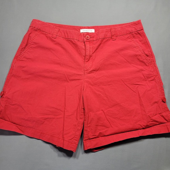 Liz Claiborne Pants - Liz Claiborne Women Shorts Size 10 Red Bold Stretch Shortie Roll Tab Preppy Zip